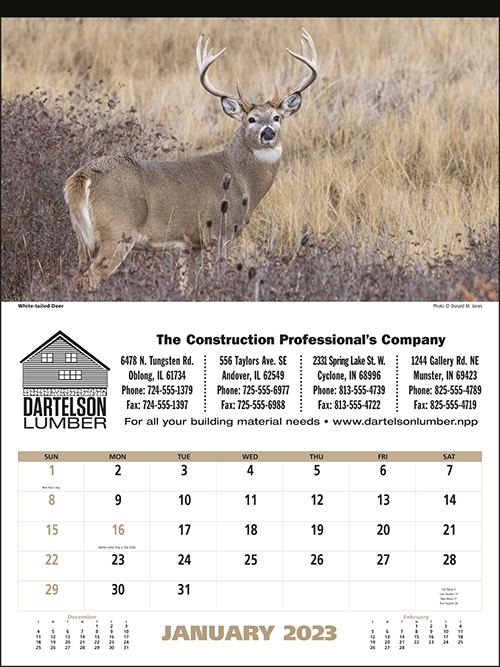 North American Wildlife Tin-Topped  Wall Calendar for 2023